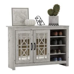 Galano Isadora 16 Pair Shoe Cabinet With 2 Door With Shelves - Modern Shoe Rack - Standing Shoe Cabinet - Shoe Storage With Doors - Shoe Organizer For Home - Mexican Grey -Amazon Store 41853gOarqL