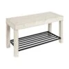 Kate And Laurel Jeran Rustic Farmhouse Bench With Iron Shoe Shelf, 36" X 14" X 20", White, Chic Entry Bench For Decor Or Storage -Amazon Store 418BHXgoiAL