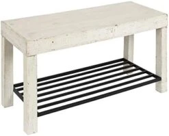 Kate And Laurel Jeran Rustic Farmhouse Bench With Iron Shoe Shelf, 36" X 14" X 20", White, Chic Entry Bench For Decor Or Storage 13 Kate And Laurel Jeran Rustic Farmhouse Bench With Iron Shoe Shelf, 36" X 14" X 20", White, Chic Entry Bench For Decor Or Storage -Amazon Store 418BHXgoiAL. AC
