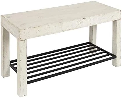 Kate And Laurel Jeran Rustic Farmhouse Bench With Iron Shoe Shelf, 36" X 14" X 20", White, Chic Entry Bench For Decor Or Storage 8 Kate And Laurel Jeran Rustic Farmhouse Bench With Iron Shoe Shelf, 36" X 14" X 20", White, Chic Entry Bench For Decor Or Storage - Image 6