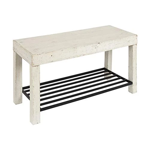 Kate And Laurel Jeran Rustic Farmhouse Bench With Iron Shoe Shelf, 36" X 14" X 20", White, Chic Entry Bench For Decor Or Storage 3 Kate And Laurel Jeran Rustic Farmhouse Bench With Iron Shoe Shelf, 36" X 14" X 20", White, Chic Entry Bench For Decor Or Storage
