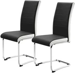 Modern Dining Chairs Set Of 2, Kitchen Chairs, Faux Leather Dining Room Chairs With High Back Soft Padded, Chrome Legs For Home Kitchen (2 Grey Chairs) -Amazon Store 418CJmnPtHL. AC