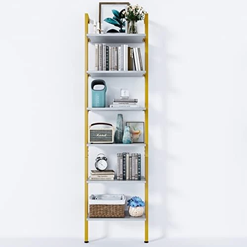 ODK 5-Tier Ladder Shelf, 74 Inches Wall Mounted Ladder Bookshelf With Metal Frame, Open Industrial Shelves For Home Office, Bedroom And Living Room, Black 11 ODK 5-Tier Ladder Shelf, 74 Inches Wall Mounted Ladder Bookshelf With Metal Frame, Open Industrial Shelves For Home Office, Bedroom And Living Room, Black - Image 9