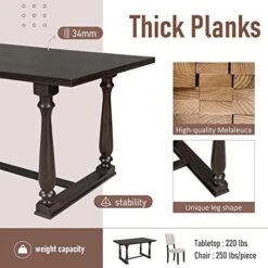 Mojay 6-Piece Rectangular Espresso Wood Dining Table Set With 4 Upholstered Chairs And Bench For Kitchen And Dining Room -Amazon Store 418IAsPrebL