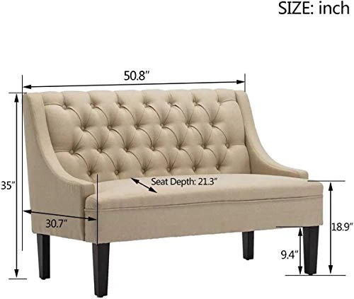 Yongqiang Modern Settee Bench For Dining Room Entryway Upholstered Banquette Button Tufted Loveseat With Wood Legs Khaki 5 Yongqiang Modern Settee Bench For Dining Room Entryway Upholstered Banquette Button Tufted Loveseat With Wood Legs Khaki - Image 3