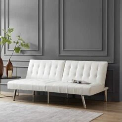 Naomi Home Tufted Split Back Futon Sofa White/Faux Leather