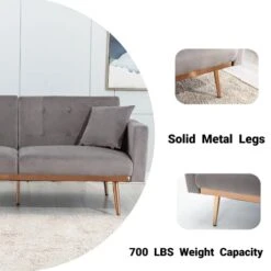 GERKAGO Velvet Futon Sofa Bed, Loveseat Sofa With 5 Golden Metal Legs And 2 Couch Pillows, Convertible Folding Sofa Bed For Living Room And Bedroom(Gray, 68'' W) -Amazon Store 418Q1p9n4PL
