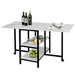 AT-VALY Folding Dining Table With 2 Storage Open Shelf,Drop Leaf Extension Dining Table,Top Folding 15.7" To 55.1" Kitchen Table (Black) -Amazon Store 418VFIaHeGL