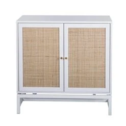 MENGK Natural Rattan 2 Door Cabinet,with 1 Adjustable Inner Shelves,Rattan,Accent Storage Cabinet