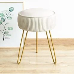 Modern Velvet Round Footstool Ottoman, Peacock Blue Velvet Ottoman Vanity Stool Foot Rest With Gold Legs, Upholstered Pleated Vanity Chair Ottoman, Makeup Stools For Vanity, Footrest For Living Room -Amazon Store 418XEKx8tHL. AC