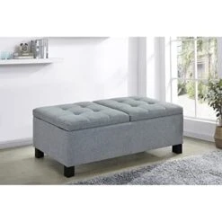 GENERIC Corner Split Storage Bench In Grey Solid Fabric Wood Finish