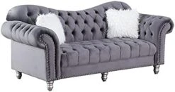 Morden Fort Chesterfield Sofa, 82" W Velvet Tufted Upholstery Sofas, Classic Couches For Living Room Furniture Sets, Beige -Amazon Store 418ZCMdvbXS. AC