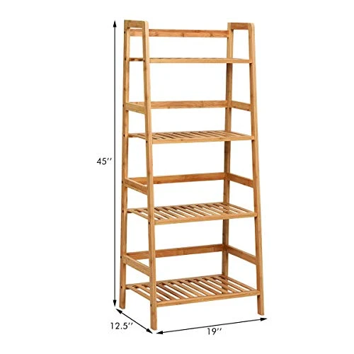 GRAFFY 4-Tier Ladder Shelf Plant Stand, Bamboo Ladder-Shaped Bookcase Storage Shelves, Multifunctional Display Rack, Plant Stand Flower Pots Holder For Living Room/Bathroom/Bedroom (Natural) 7 GRAFFY 4-Tier Ladder Shelf Plant Stand, Bamboo Ladder-Shaped Bookcase Storage Shelves, Multifunctional Display Rack, Plant Stand Flower Pots Holder For Living Room/Bathroom/Bedroom (Natural) - Image 5