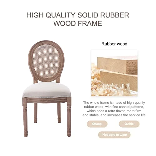 Virabit French Dining Chairs Set Of 2, Rattan Farmhouse Upholstered Dining Chairs With Curved Backrest And Beautifully Carved Solid WoodFrame For Living Room, Kitchen, Restaurant 7 Virabit French Dining Chairs Set Of 2, Rattan Farmhouse Upholstered Dining Chairs With Curved Backrest And Beautifully Carved Solid WoodFrame For Living Room, Kitchen, Restaurant - Image 5