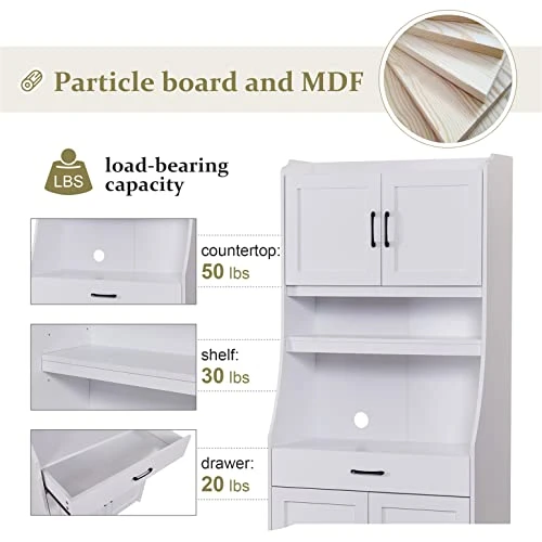 Bellemave Kitchen Pantry Storage Cabinet With Doors And Adjustable Shelves Freestanding Buffet With Hutch Microwave Stand With Drawer For Home&Office, White 6 Bellemave Kitchen Pantry Storage Cabinet With Doors And Adjustable Shelves Freestanding Buffet With Hutch Microwave Stand With Drawer For Home&Office, White - Image 4