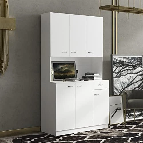 Bellemave Kitchen Pantry Storage Cabinet With Doors And Adjustable Shelves Freestanding Buffet With Hutch Microwave Stand With Drawer For Home&Office, White 13 Bellemave Kitchen Pantry Storage Cabinet With Doors And Adjustable Shelves Freestanding Buffet With Hutch Microwave Stand With Drawer For Home&Office, White - Image 11