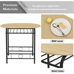 VECELO 3-Piece Bar Table Set, Round Tabletop & Chair For Kitchen Dining Room Breakfast, Built-in Wine Rack, Space Saving[X-Large], 33.46" Length X 23.6" Width, Black And Natural -Amazon Store 418jijHXrNL