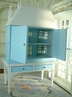 Fine Home Crafts ARTLEER Exquisite Blue White French Villa Le Chateau Cabinet Hand Painted 1/12 Scale Luxury -Amazon Store 418tekuYU3L