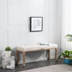 XRHOM Foot Stools Ottoman Entryway Bench Vanity Stool Shoe Bench Upholstered Dining Room Bench Foot Rest With Carved Pattern Solid Rubber Wood Legs For Bedroom, Beige 14 XRHOM Foot Stools Ottoman Entryway Bench Vanity Stool Shoe Bench Upholstered Dining Room Bench Foot Rest With Carved Pattern Solid Rubber Wood Legs For Bedroom, Beige -Amazon Store 418txKMpw9L