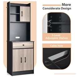 COSTWAY 71" Kitchen Buffet With Hutch, 3-Door Kitchen Pantry With Large Drawer, Adjustable Shelves, Wide Countertop, Cable Hole, Freestanding Storage Cabinet For Living Room(Black) 9 COSTWAY 71" Kitchen Buffet With Hutch, 3-Door Kitchen Pantry With Large Drawer, Adjustable Shelves, Wide Countertop, Cable Hole, Freestanding Storage Cabinet For Living Room(Black) -Amazon Store 418ubBW7ZQL