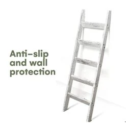 Hallops Blanket Ladder 5 Ft | Premium Wood Rustic Ladder Shelf | Ladder Shelf For Quilt | Rustic Farmhouse Decor | Vintange Wooden Ladder Shelf (Thick, White On Brown) -Amazon Store 418wRCefLWL