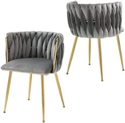 Modern Velvet Dining Chairs Set Of 2, Upholstered Living Room Chair With Woven Back And Golden Metal Legs, Mid-Century Accent Side Chair For Dining Room, Living Room, Kitchen, Vanity Room, Emerald -Amazon Store 418ySFH43EL. AC
