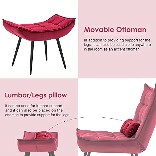 MCombo Accent Chair With Ottoman, Velvet Modern Tufted Wingback Club Chair, Upholstered Leisure Chairs With Metal Legs For Bedroom Living Room 4079 (Burgundy) 7 MCombo Accent Chair With Ottoman, Velvet Modern Tufted Wingback Club Chair, Upholstered Leisure Chairs With Metal Legs For Bedroom Living Room 4079 (Burgundy) - Image 5