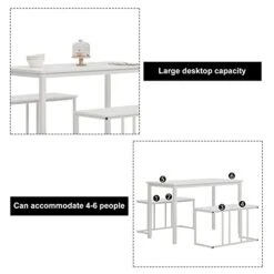 SogesHome 47'' Dining Table Set For 4, 3 Pieces Kitchen Table And 2 Bench Set, Table With Bench Set For Restaurant, Coffee Shop, Living Room, White -Amazon Store 419A6lNZONL