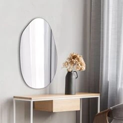 Houseables Irregular Mirror, Asymmetrical Wall Mirrors, Abstract Shaped Frame, 19.5"x33.25", Wood, Black Accent Decor, Large Body, Unsymmetrical, Weird Shape, Decorative, Asymmetric, Wavy, Modern -Amazon Store 419Nxea42oL