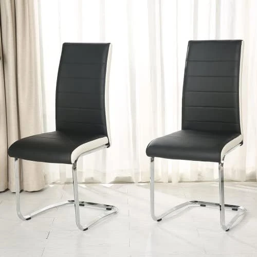 STYLIFING 2pcs Dining Chairs Armless Dining Room Chairs Set Of 2 Kitchen Chairs PU Faux Leather Upholstered Seat And Metal Chrome Legs Side Chairs With High Back Modern Grey With White 10 STYLIFING 2pcs Dining Chairs Armless Dining Room Chairs Set Of 2 Kitchen Chairs PU Faux Leather Upholstered Seat And Metal Chrome Legs Side Chairs With High Back Modern Grey With White - Image 8