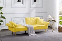 Lepfun Velvet Futon Sofa Bed, Memory Foam Couch Set, Upholstered Modern Daybed Convertible Folding Loveseat Recliner With Pillows And Wooden Frame For Compact Living Room,Apartment,Dorm,Office(Yellow) -Amazon Store 419QFFDCN9L