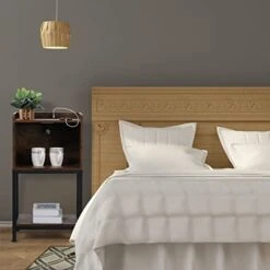 ABQ Nightstand With Charging Station, 2 Tier End Table With USB Ports And Outlets, Side Table With Drawer And Storage Shelf For Small Space In Living Room, Bedroom, 15.75 X 12.6 X 28.94 Inches -Amazon Store 419UuW1FGvL