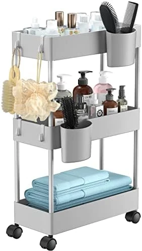 Pipishell Slim Storage Cart With Wheels, Bathroom Cart Bathroom Storage Organizer, Rolling Cart For Bathroom, Laundry Room, Kitchen, Narrow Space, Black PIUC04 9 Pipishell Slim Storage Cart With Wheels, Bathroom Cart Bathroom Storage Organizer, Rolling Cart For Bathroom, Laundry Room, Kitchen, Narrow Space, Black PIUC04 - Image 7