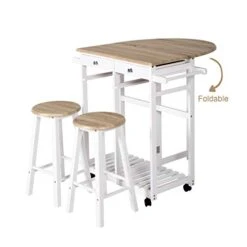 AIIT Wood Breakfast Cart - With Drop Leaf & 2 Drawers, Dining Table & Chair Sets Kitchen Trolley Island Cart For Small Space -Amazon Store 419eMJ1KhBL