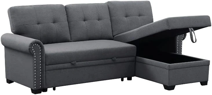 Alexent 3-Seat Modern Fabric Sleeper Sectional Sofa Bed With Pull-Out Bed With Storage Chaise Lounge In Dark Gray Color For Space Saving On Apartment, Living Room, Home Office, Guest Room 8 Alexent 3-Seat Modern Fabric Sleeper Sectional Sofa Bed With Pull-Out Bed With Storage Chaise Lounge In Dark Gray Color For Space Saving On Apartment, Living Room, Home Office, Guest Room - Image 6