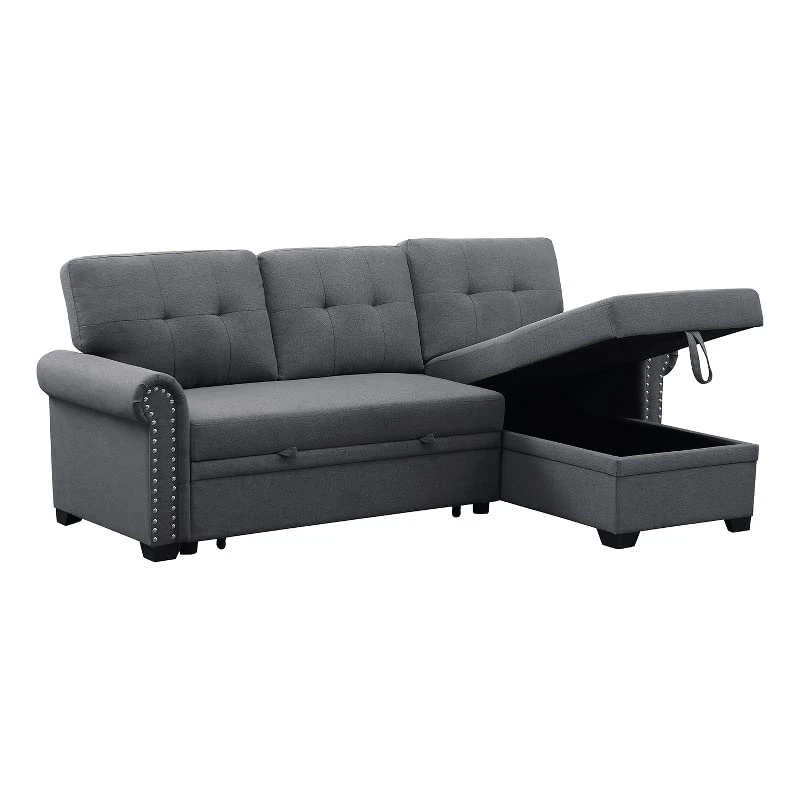 Alexent 3-Seat Modern Fabric Sleeper Sectional Sofa Bed With Pull-Out Bed With Storage Chaise Lounge In Dark Gray Color For Space Saving On Apartment, Living Room, Home Office, Guest Room 3 Alexent 3-Seat Modern Fabric Sleeper Sectional Sofa Bed With Pull-Out Bed With Storage Chaise Lounge In Dark Gray Color For Space Saving On Apartment, Living Room, Home Office, Guest Room