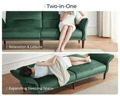 LINSY HOME Futon Sofa Bed, Velvet Sleeper Sofa With Mattress And Frame, Memory Foam Futon Couch For Small Spaces, Living Room, Green -Amazon Store 419gFlv2kxL