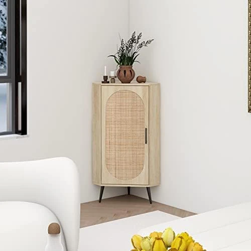 ZeHuoGe Natural Rattan Sideboard Buffet Storage Accent Cabinet With 2 Magnetic Door, Sideboard Buffet Cupboard Accent Cabinet, Built-in Adjustable Shelf Iron Bracket US Delivery (High Leg Rattan) 6 ZeHuoGe Natural Rattan Sideboard Buffet Storage Accent Cabinet With 2 Magnetic Door, Sideboard Buffet Cupboard Accent Cabinet, Built-in Adjustable Shelf Iron Bracket US Delivery (High Leg Rattan) - Image 4