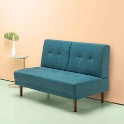 Zinus Juan Mid-Century 65 Inch Armless Sofa / Living Room Couch, Turquoise