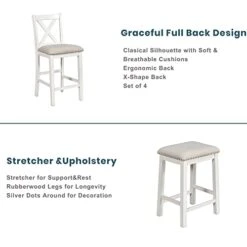 BEDGJH Rustic Counter Height Dining Table Set, 5 Pieces Wooden Bar Table Set With 2 Stools And 2 Chairs, Multipurpose Kitchen Dining Room Set For 4 (White) 15 BEDGJH Rustic Counter Height Dining Table Set, 5 Pieces Wooden Bar Table Set With 2 Stools And 2 Chairs, Multipurpose Kitchen Dining Room Set For 4 (White) -Amazon Store 419oEp6dSjL