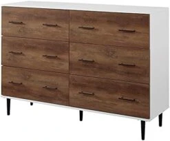 Walker Edison Mila Modern 6 Drawer Storage Buffet, 52 Inch, White And Rustic Oak -Amazon Store 419ozz3LbUS. AC