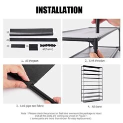 HODYANN 50 Pairs Shoe Tower, Non-Woven Fabric&Metal Storage Cabinet, 10 Tiers Shoe Rack For Entryway -Amazon Store 419q6z8M9yL