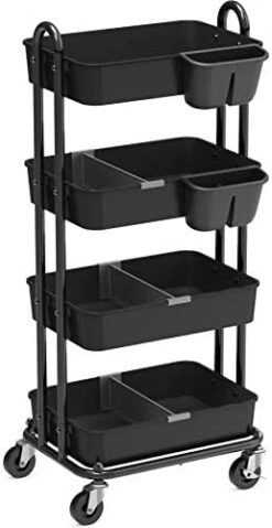 Simple Houseware 3-Tier Kitchen Cart Multifunctional Rolling Utility Cart With 2 Dividers And Hanging Bucket, White -Amazon Store 419qBXcPqXL. AC