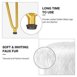 GREENSTELL Vanity Stool Chair Faux Fur With Storage, 15.75”W X 19.29’’H Round Soft Ottoman With 4 Metal Legs, Furry Padded Seat, Modern Multifunctional Makeup Stool For Bedroom Living Room, White -Amazon Store 419vN921ZKL