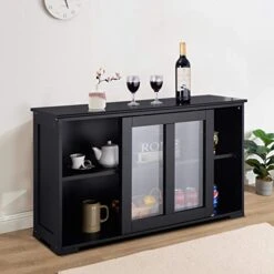Giantex Buffet Sideboard, Wood Credenza With Sliding Doors, Storage Cabinet With Adjustable Shelf, Modern Console Table, Kitchen Cupboard, Buffet Pantry, Living Room Dining Room Furniture (Black) -Amazon Store 419x2ItvfLL