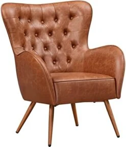 Yaheetech Leather Armchair, Deluxe And Modern Accent Chair Living Room Chair Single Sofa Chair Cozy With High Back And Pocket Coil Seat For Bedroom Home Office, Brown, Set Of 2 -Amazon Store 419yHq2clUL. AC