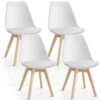 Giantex Set Of 4 Modern Dining Chairs, High Backrest Kitchen Chairs, Elegant Mid Century Side Chairs W/Padded Seat, Solid Wood Legs, Upholstered Tulip Chair For Dining Room, Living Room (White) -Amazon Store 419z0I7yMML