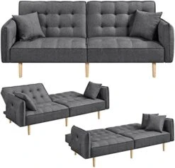 Yaheetech 78” Convertible Sofa Bed With USB Ports Sleeper Couch Futon Daybed Sleeper Sofa For Living Room Convertible Loveseat Adjustable Couch Bed Linen Fabric Tufted Split-Back Daybed, Black -Amazon Store 41A1NveDnL. AC