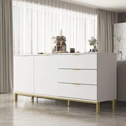 DiDuGo Kitchen Sideboard Cabinet With 3 Drawers & 2 Doors, Credenza Sideboard Buffet With Shelves, 69 Inch Tabletop, Gold Metal Legs & Handles, Espresso (69”W X 15.6”D X 30”H) -Amazon Store 41A2EBe13NL. AC