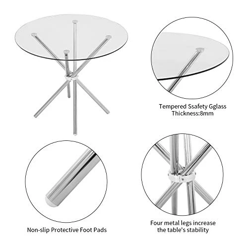 STYLIFING Modern Dining Table Chairs Set For 4 Kitchen Table And Chairs Set For Small Space Round Clear Tempered Glass Top Dining Room Table + 4 Grey Faux Leather Chairs Dining Room Set Of 5 Pieces 3 STYLIFING Modern Dining Table Chairs Set For 4 Kitchen Table And Chairs Set For Small Space Round Clear Tempered Glass Top Dining Room Table + 4 Grey Faux Leather Chairs Dining Room Set Of 5 Pieces